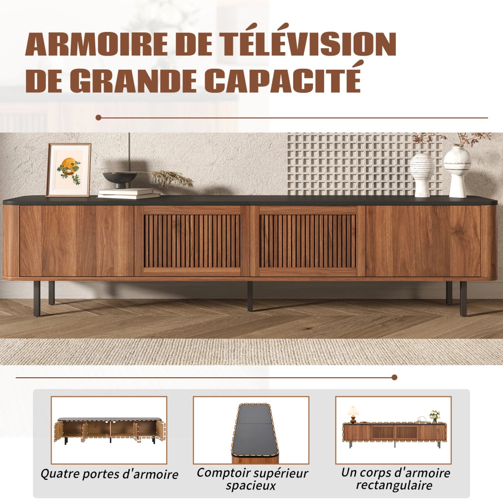Mobile Porta TV con 2 Ante a Griglia e Vani Aperti; Stile Moderno; per Soggiorno; in MDF e Pannello Truciolare; Noce; 190??35??45 cm