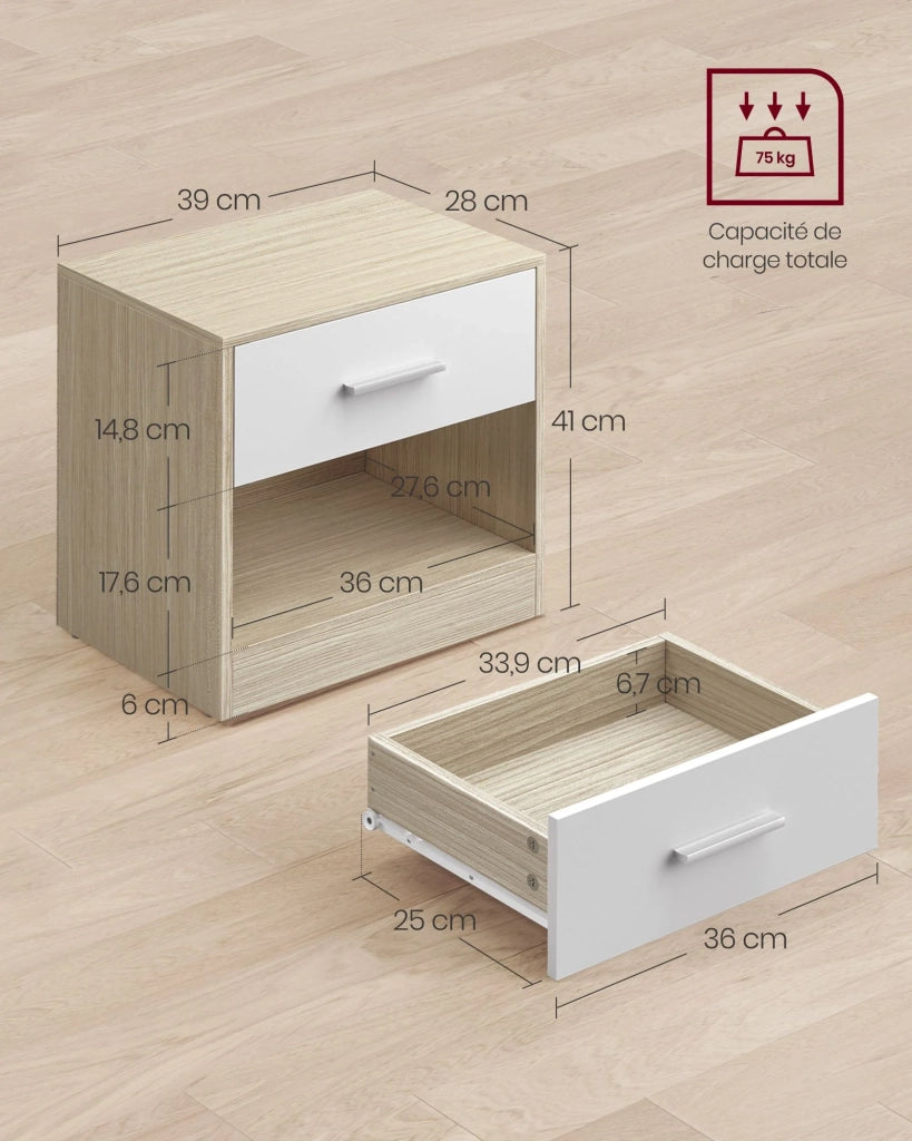 Comodino set da 2 tavolini laterali 28 x 39 x 41 cm con cassetto maniglia scomparto aperto tavolino da caffè per camera da letto soggiorno beige 12_0007662