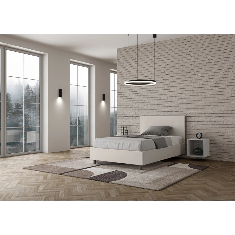 Letto imbottito 1 piazza e mezza 120x200 cm Adele - Bianco,Similpelle,Con rete