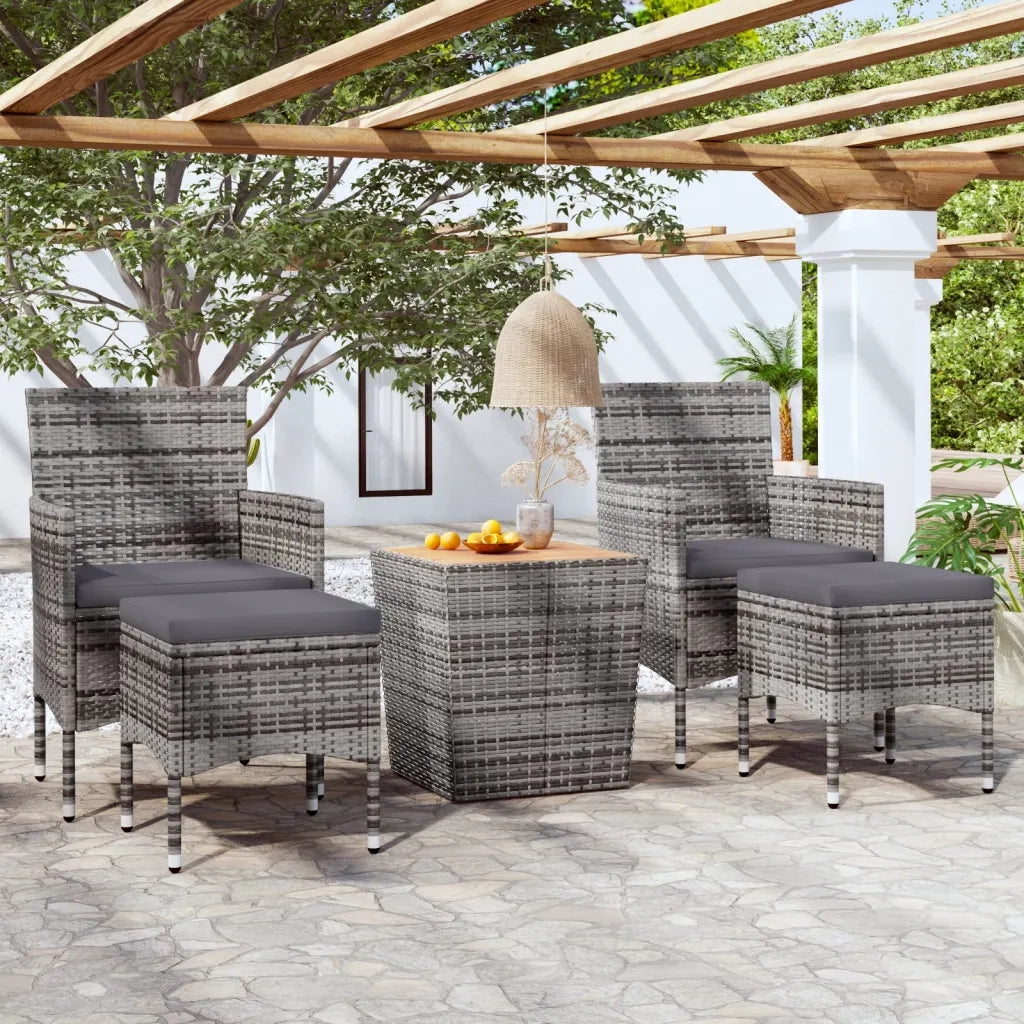 Set Bistrot Giardino 5 pz | Set Salotto da Giardino Polyrattan e Massello Acacia Grigio