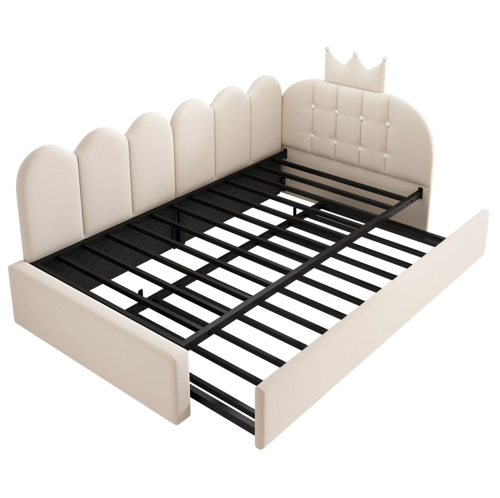Letto estraibile 90x200 cm con letto inferiore 90x190 cm; velluto beige