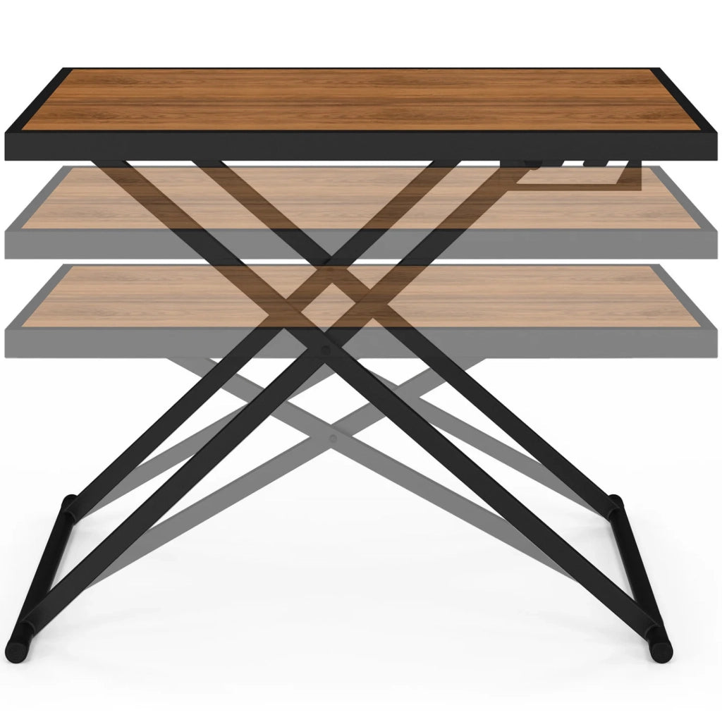 IDMarket - Tavolo da giardino OLIE 100 cm regolabile in altezza a 3 posizioni in metallo nero con piano effetto legno