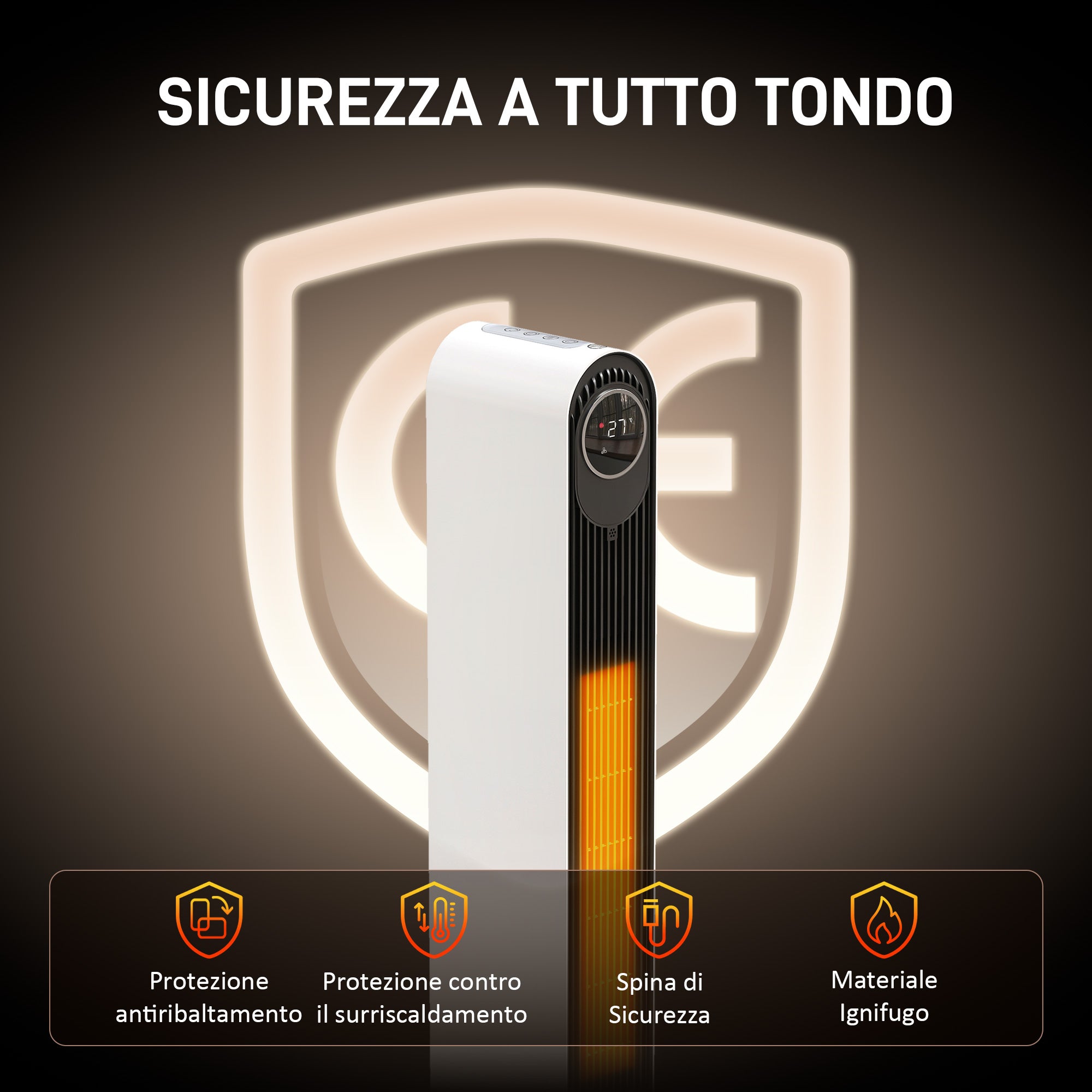 Termoventilatore in ABS e PTC da 2000W con Telecomando Oscillazione e Timer 30x22x82.5 cm Bianco