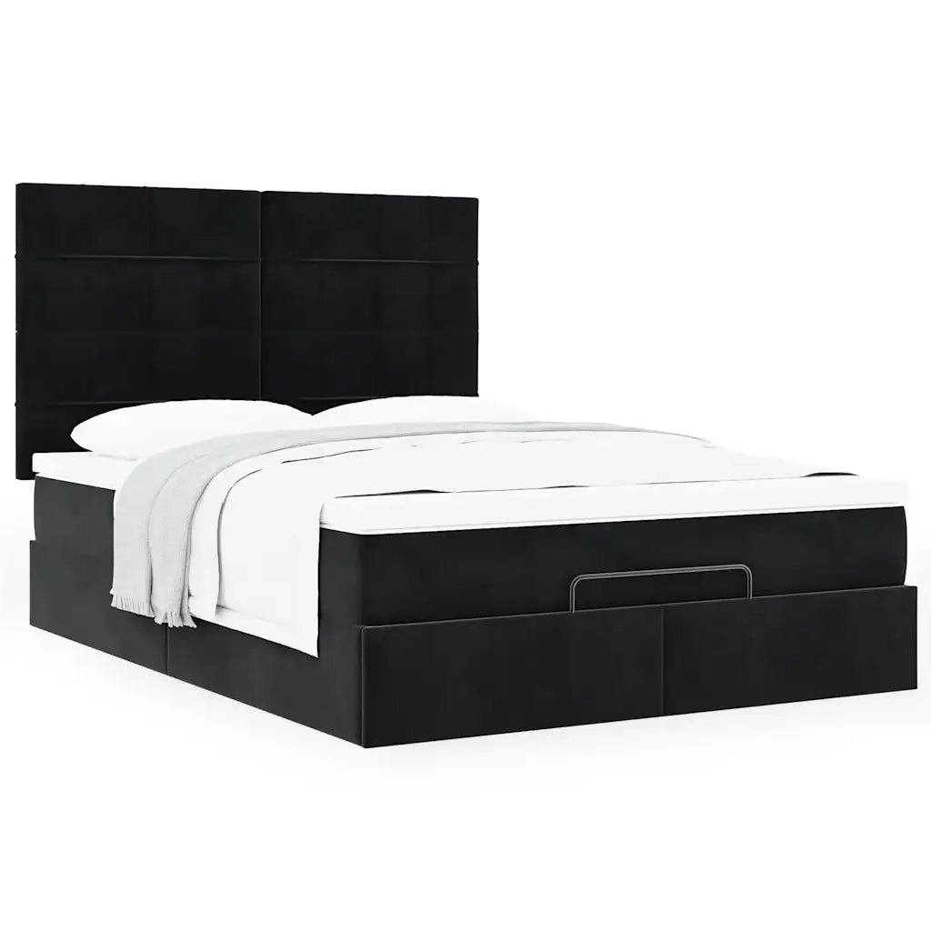 Struttura Letto Pouf con Materassi Nero 140x190 cm in Velluto 3313471