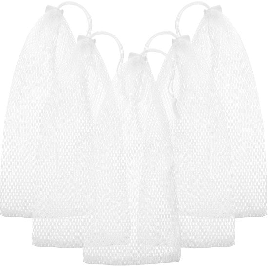 5-delig voedernet con corda di traino, sacchetti di rete riciclabili per cibo per uccelli, sacchetto alimentare appeso, bianco, 28x12cm, ideale per giardino e cortile