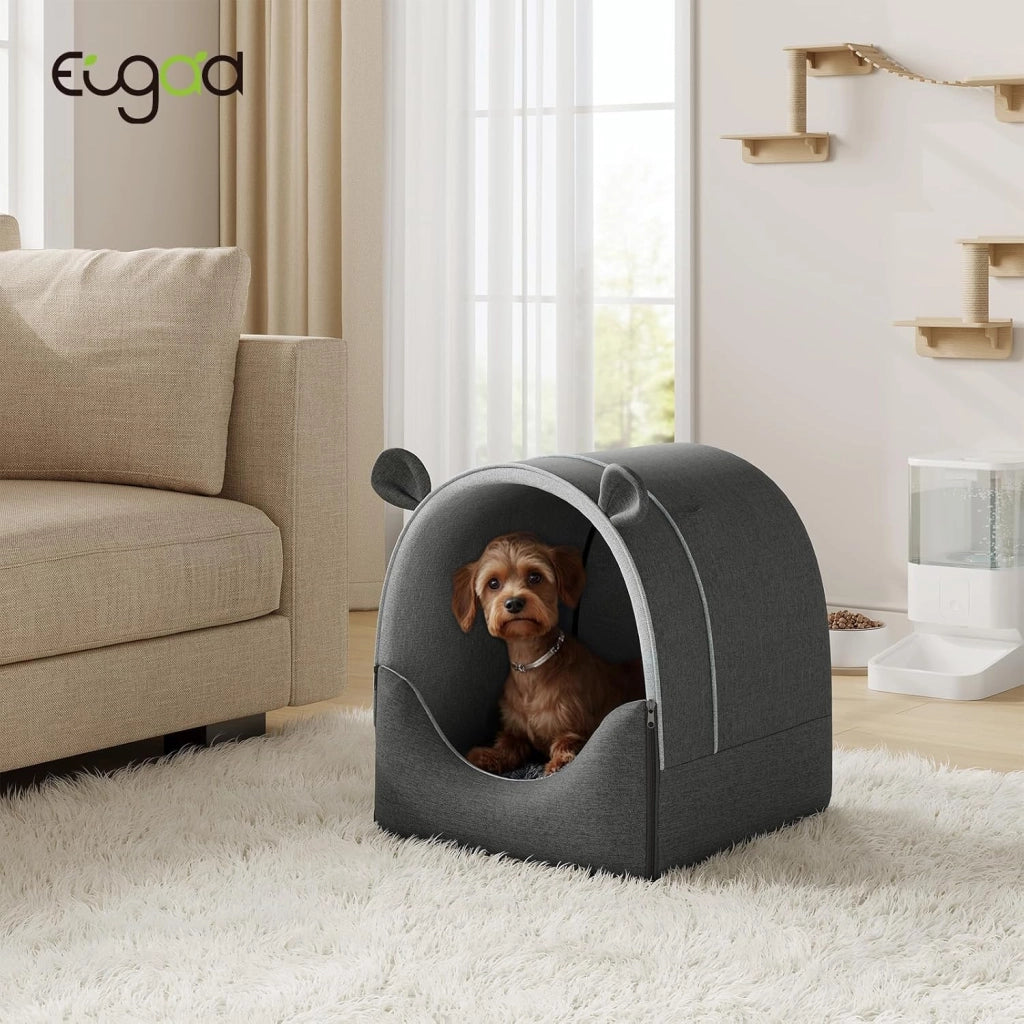 Cuccia per Gatti Cani 2-in-1 Grande Casetta per Animali Domestici con Cuscino,Cuccia per Cani Interno Esterno Resistente all'inverno,Casa Morbida e Calda per Animali Randagi 65x55x60cm