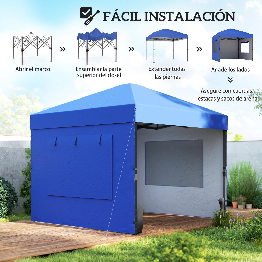 Tenda da giardino pieghevole 3x3 m ¨C zephmum ¨C 3 pareti, 2 finestre, blu