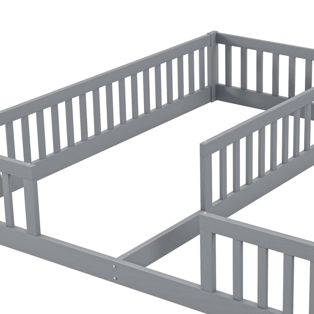 Letto per bambini 90×200 cm con sponde di sicurezza; senza materasso; in pino e MDF; grigio