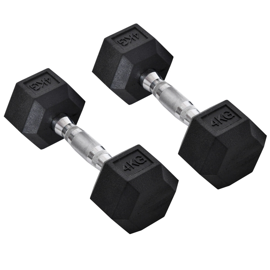 Set di 2 Manubri Esagonali da 4 kg con Presa Antiscivolo e Rivestimento in Gomma Nero