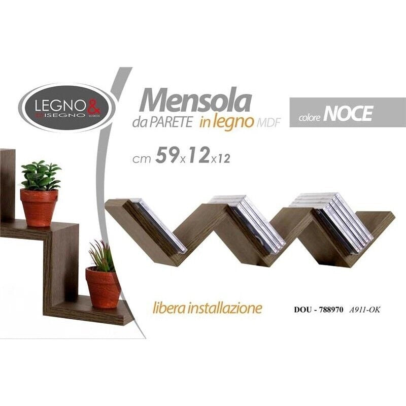 MENSOLA ZIG ZAG DIMENSIONI 59X12X12 CM IN COLORE NOCE