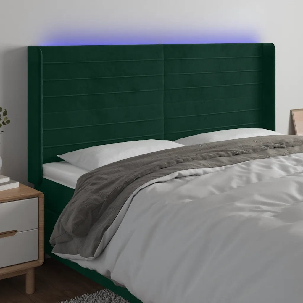 Testiera | Testata a LED Verde Scuro 163x16x118/128 cm in Velluto