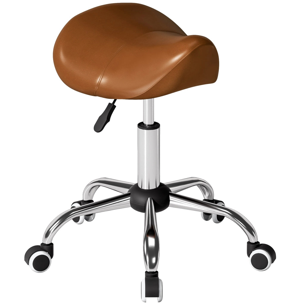 Sgabello da lavoro con rotelle e sella ergonomica ¨C zephmum ¨C marrone 52x53x49-61cm