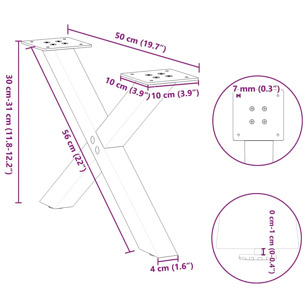 Set di 2 gambe regolabili per tavolino a forma di X 50 x 30 cm in acciaio naturale 02_0057154