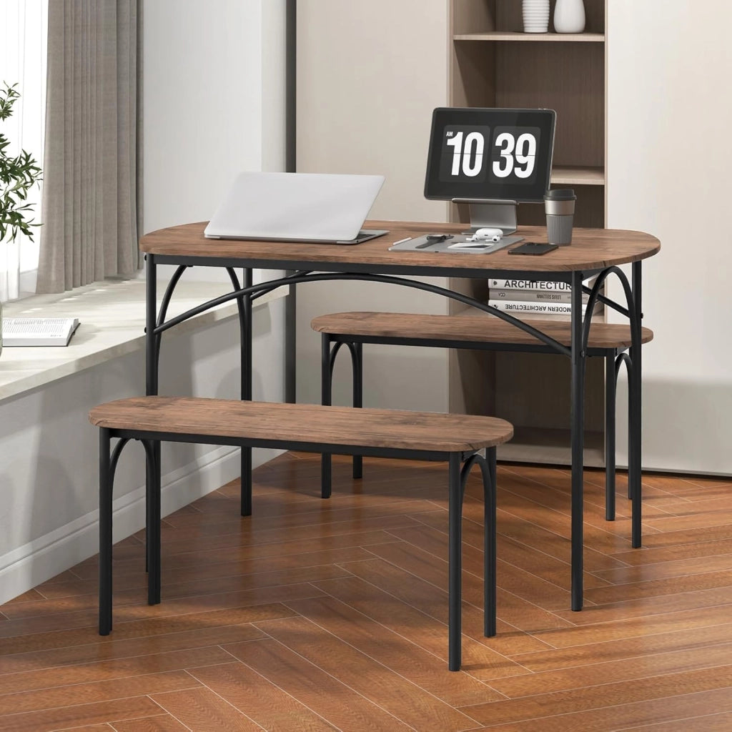 Tavolo da pranzo con 2 panche, tavolo da cucina, set da 3 pezzi, tavolo da pranzo, 70 x 120 x 76 cm, 2 panche da 30 x 90 x 45 cm, sala da pranzo salvaspazio per 4 persone, sala da pranzo