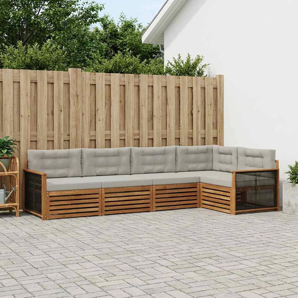 Set di divani da esterno 5 pz Naturale e Grigio Chiaro 3383354