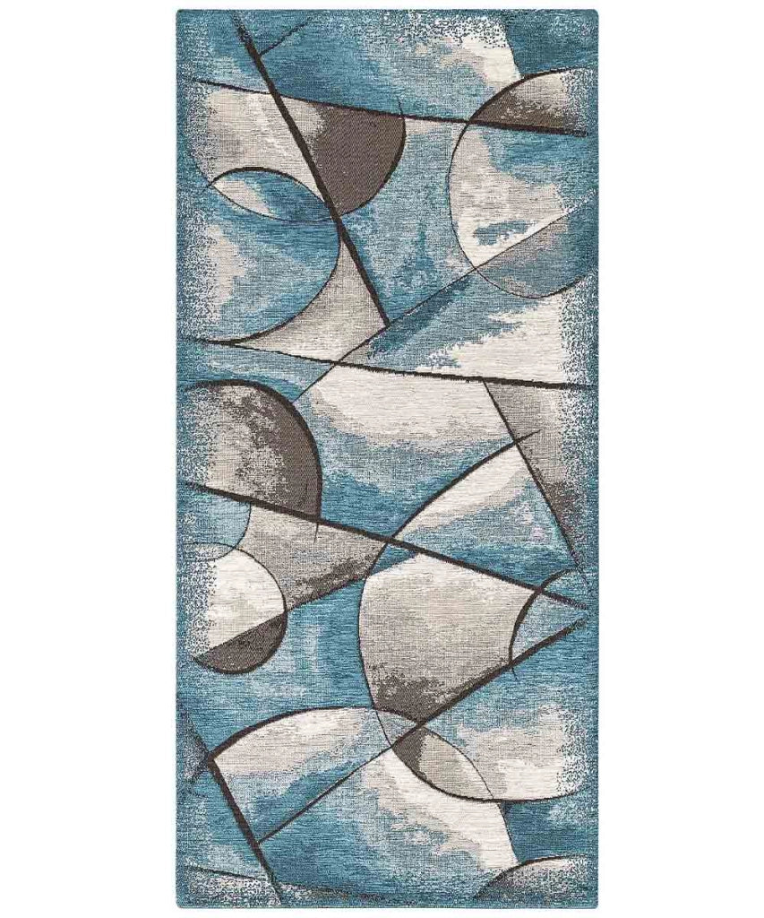 Tappeto moderno UNIVERSO BLU JEANS astratto quadro arte contemporanea, passatoia cucina multiuso lavabile in lavatrice e anti-scivolo cm.55x280