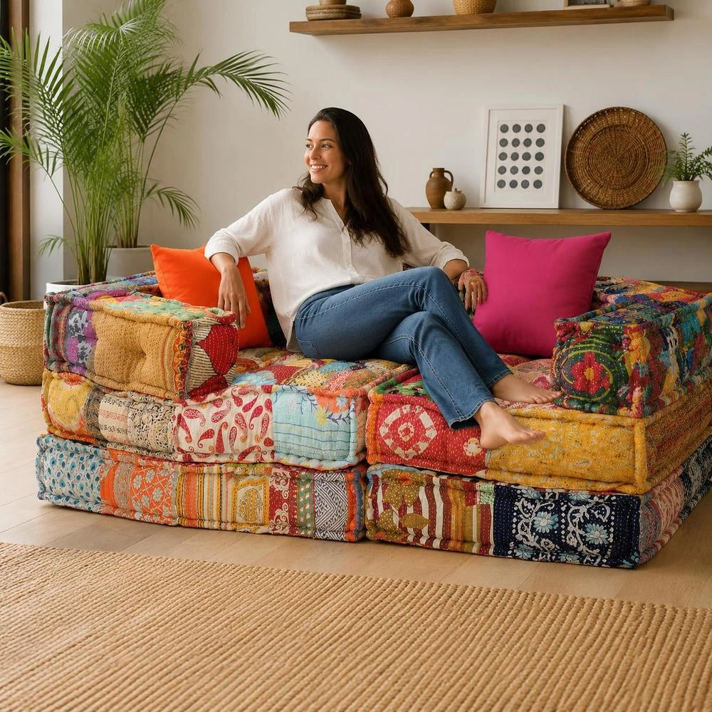 2-seater Modular Pouf Patchwork Fabric