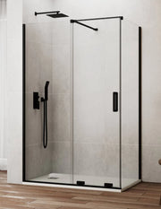 Box doccia CIRENE (KENNA) 1+1 con lato fisso laterale 180x80 cm Nero Barra Perpendicolare