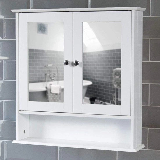 Cassettone Bagno - Mobili Bagno - Porte Doppie con Specchio - Bianco