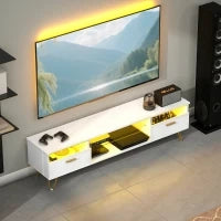 Mobile TV con LED RGB a 16 colori mobile televisivo per schermi da 42 a 120 pollici, 160x35x42cm, bianco