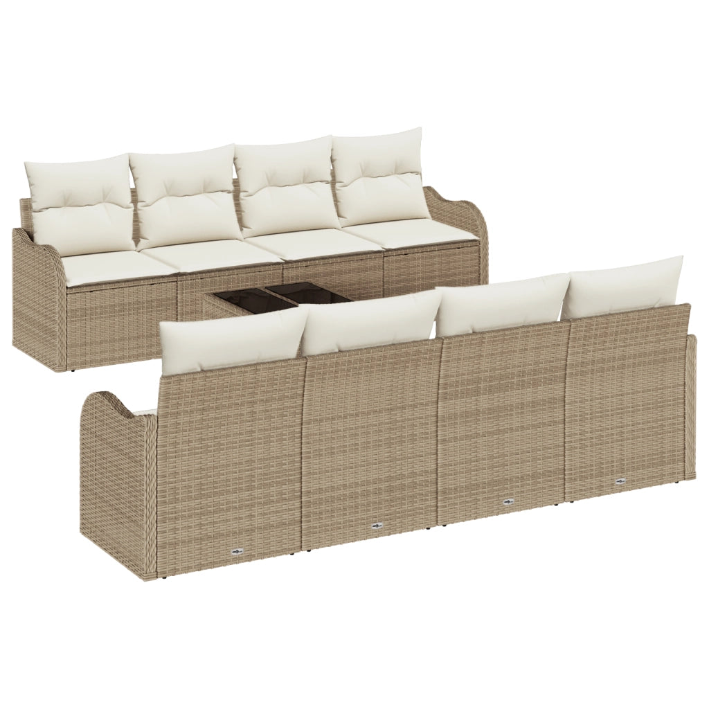 Set di divani da giardino  da 9 pezzi con cuscini beige in polyrattan