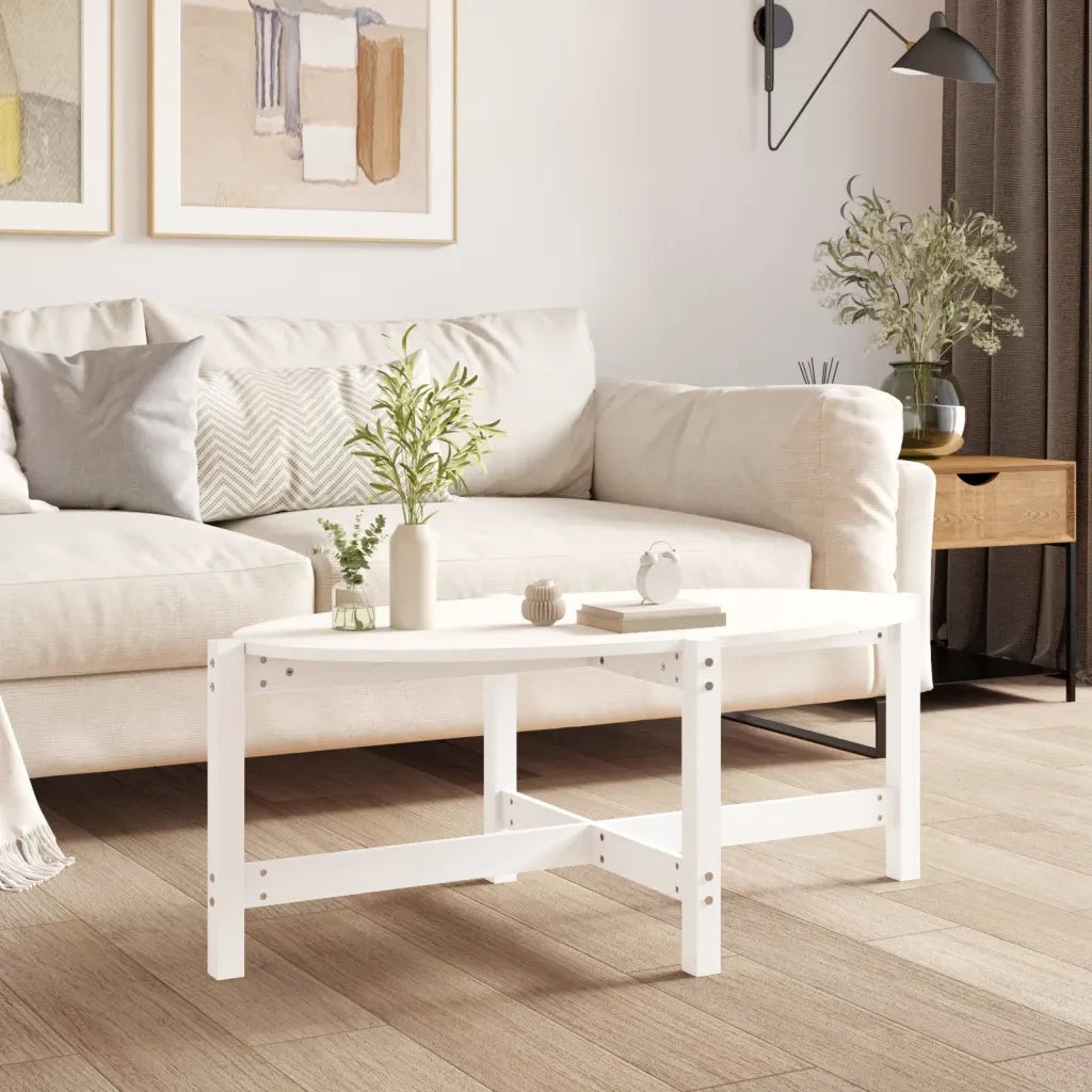 Tavolino da salotto | Tavolino da caff¨¨ | Tavolino da Soggiorno Bianco 118x63x45 cm Legno Massello di Pino