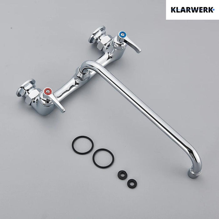 ALEX | rubinetto miscelatore da parete per ristorazione cromato | da cucina professionale in acciaio inox lungo e piatto |ristorante  bocca diritta