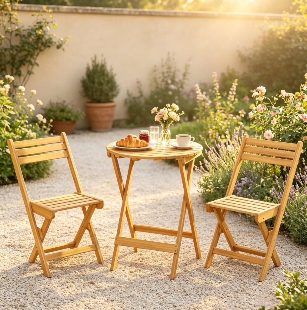 Set bistrot da giardino pieghevole 3 pezzi in legno di acacia; naturale