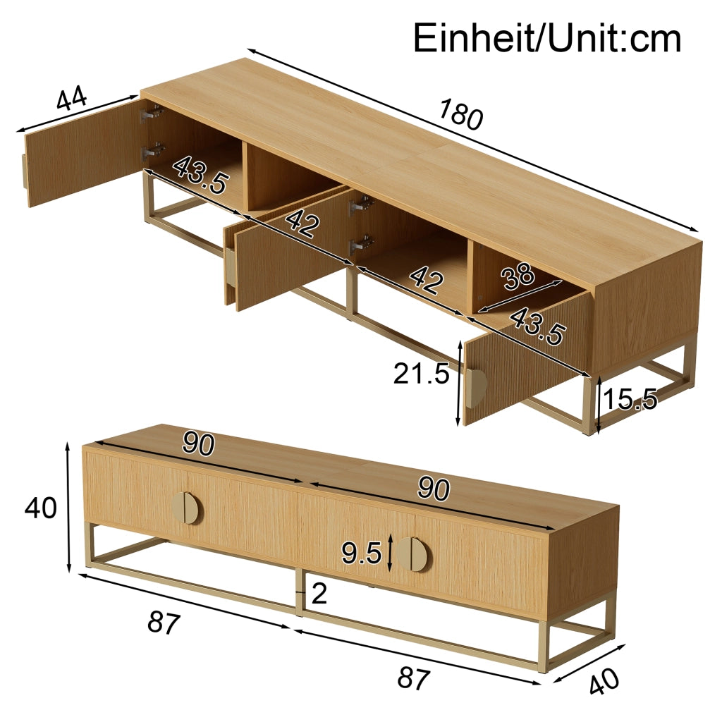 OKWISH Mobile TV con 4 Ante e Cerniere con Chiusura Ammortizzata, Effetto Legno, per Soggiorno, MDF e Pannelli di Particelle, 180 x 40 x 40 cm