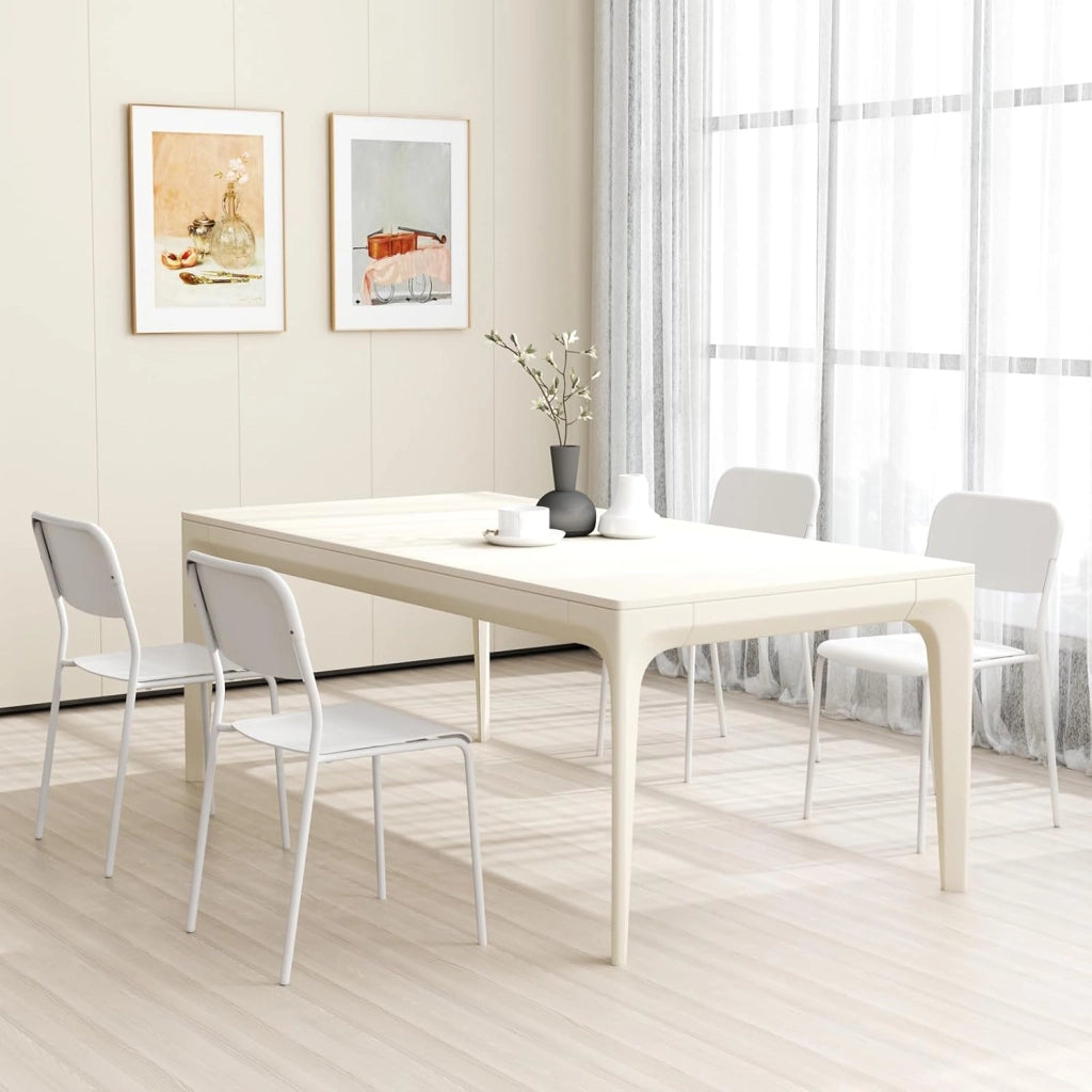 Set di 4 sedie da sala da pranzo, sedia da cucina impilabili con gambe in metallo, sedie senza braccioli, seduta e schienale in PP, per soggiorno, carico 160 kg (bianco)