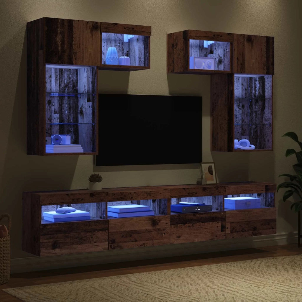 Unità per TV a Muro 6 pcs Rovere Nero Legno multistrato 3402788