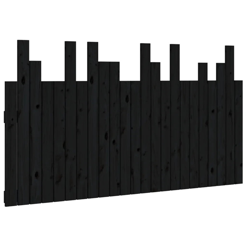 Testiera da Parete Nera 146,5x3x80 cm in Legno Massello di Pino 824797