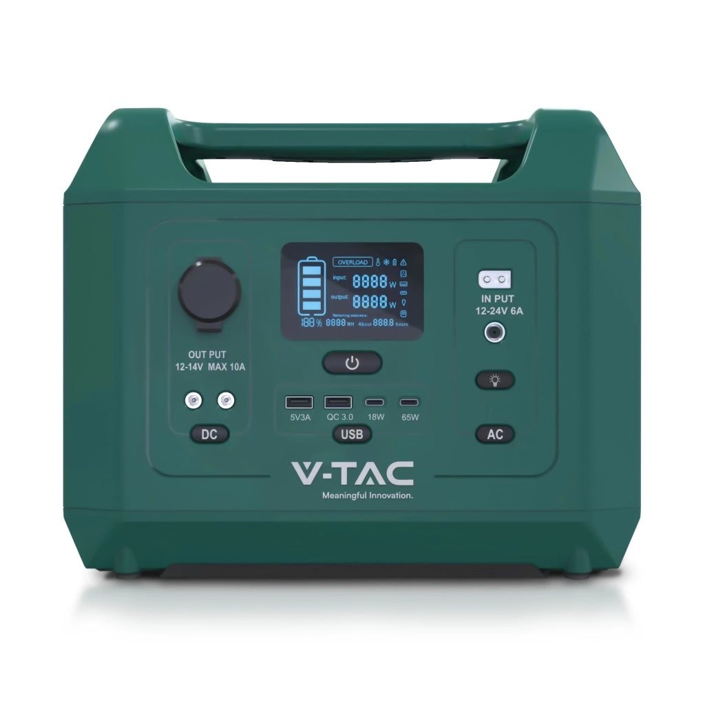 V-TAC Power Station Portatile con Batteria di Accumulo LiFePO4 576Wh AC:220V 600W (Max. 1000W) con Prese EU Ricaricabile con Alimentatore o Pannello Solare Fotovoltaico Portatile