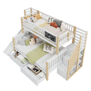 LETTO A CASTELLO 140x200 cm e 90x200 cm Legno Bianco/Naturale con scivolo