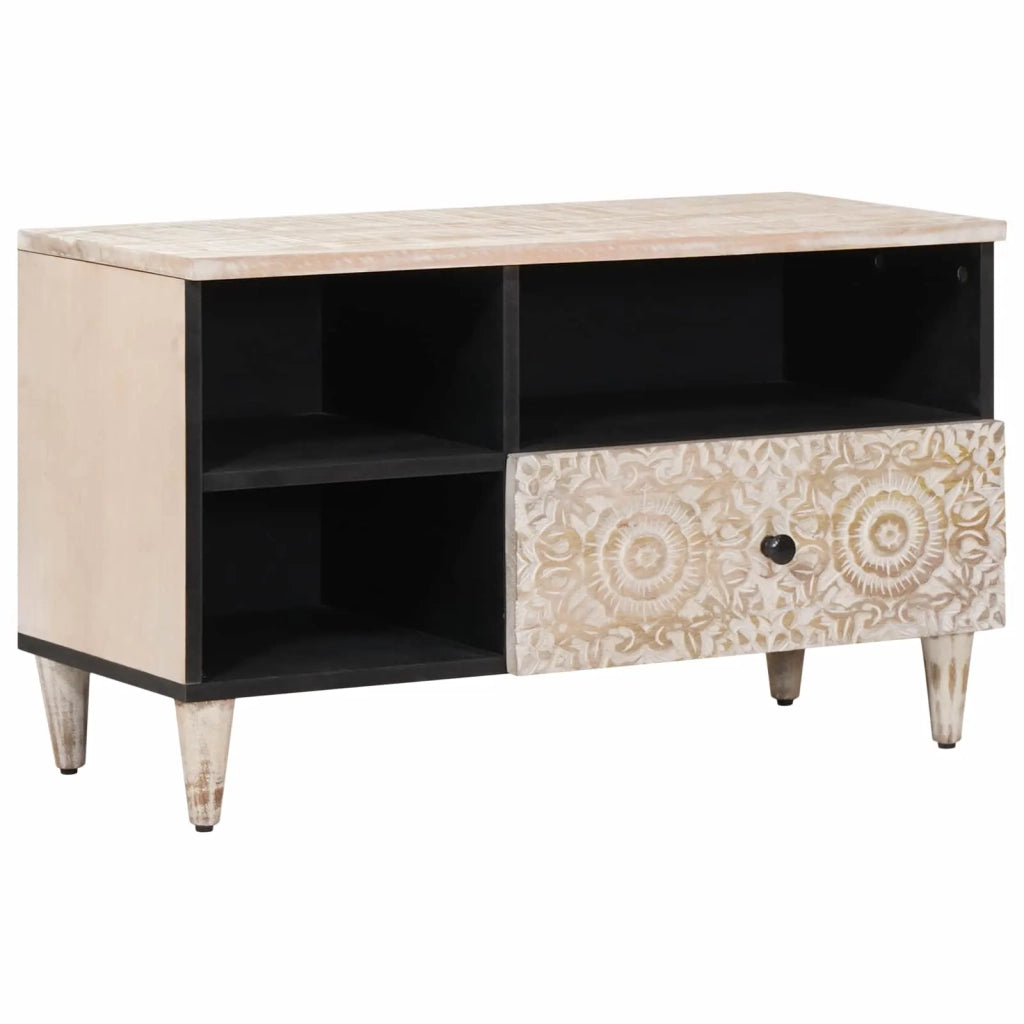 Mobile TV Bianco 80 x 33,5 x 46 cm Legno di mango massello 4018385