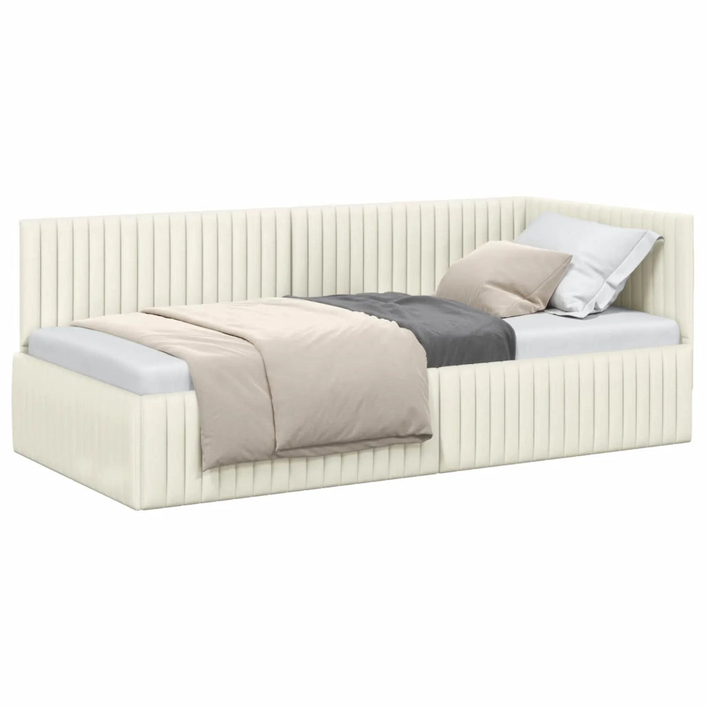 Cornice del letto ad angolo Crema 90 cm x 200 cm Velluto 42016273