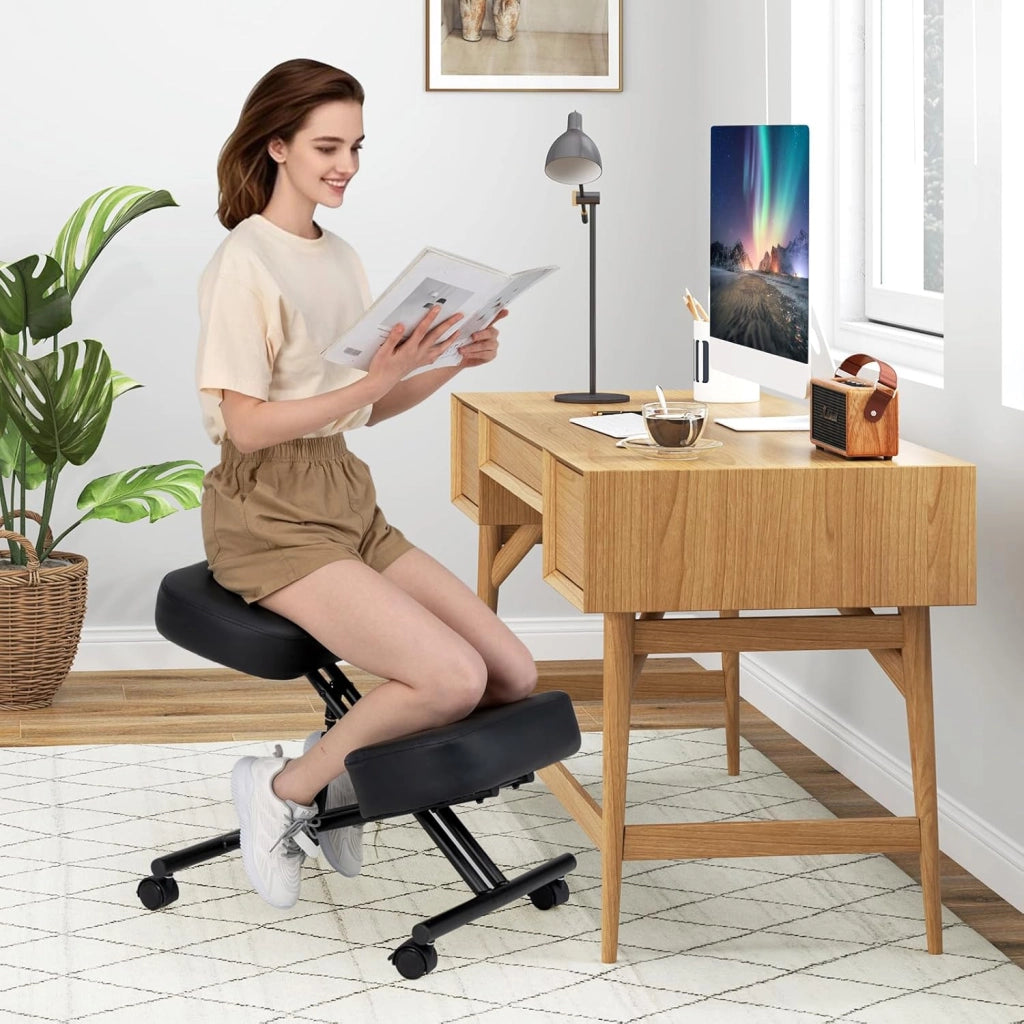 Sedia Ergonomica Inginocchiata con Ruote Bloccabili, Sedia da Ginocchio Regolabile Posturale Struttura in Metallo, Sgabello Ergonomica per Casa e Ufficio, Portata 100 kg (senza Schienale)