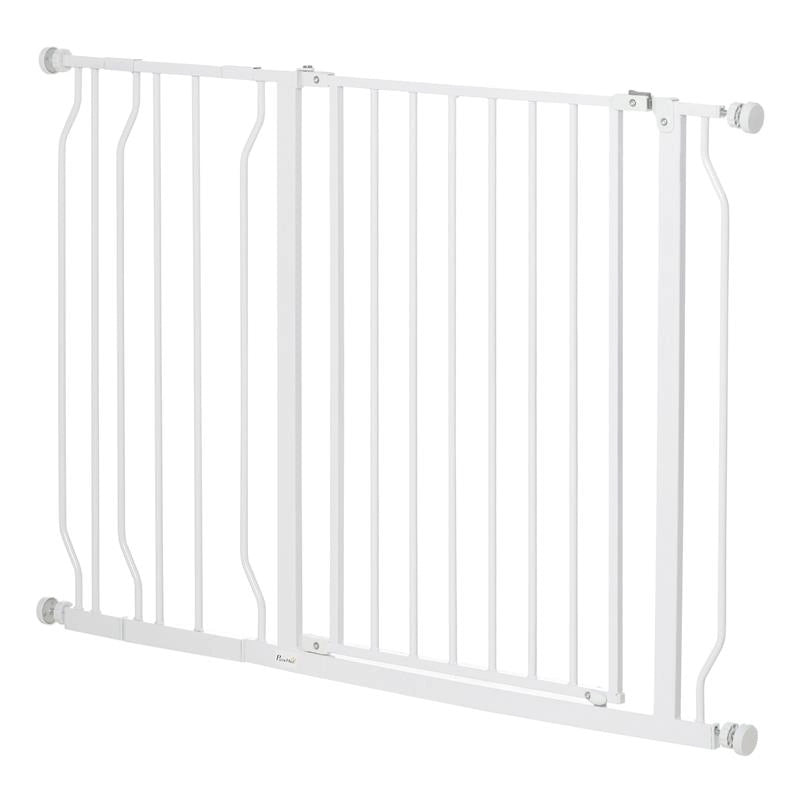 CANCELLETTO DI SICUREZZA PER CANI IN ACCIAIO E ABS, ESTENSIBILE 76X101CM PER SCALE E PORTE, BIANCO