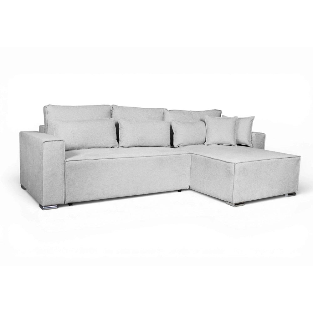 Divano Angolare Emily grigio con Letto Easy Open, Contenitore e Penisola Reversibile – Comfort e Design per il Living