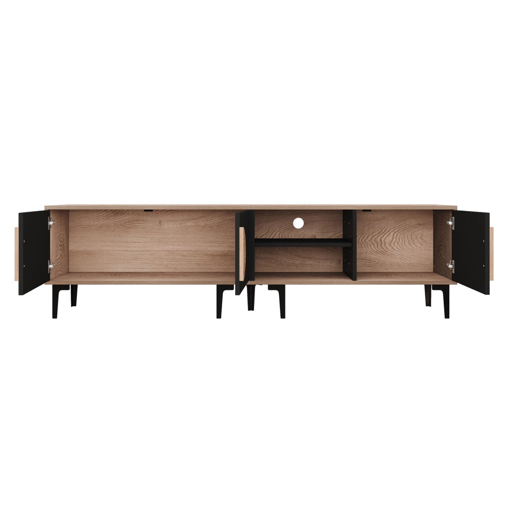 Mobile TV basso - Zephmum- 180x35x49cm, 2 ante, scaffali aperti, colore legno e nero, adatto per TV 80 pollici
