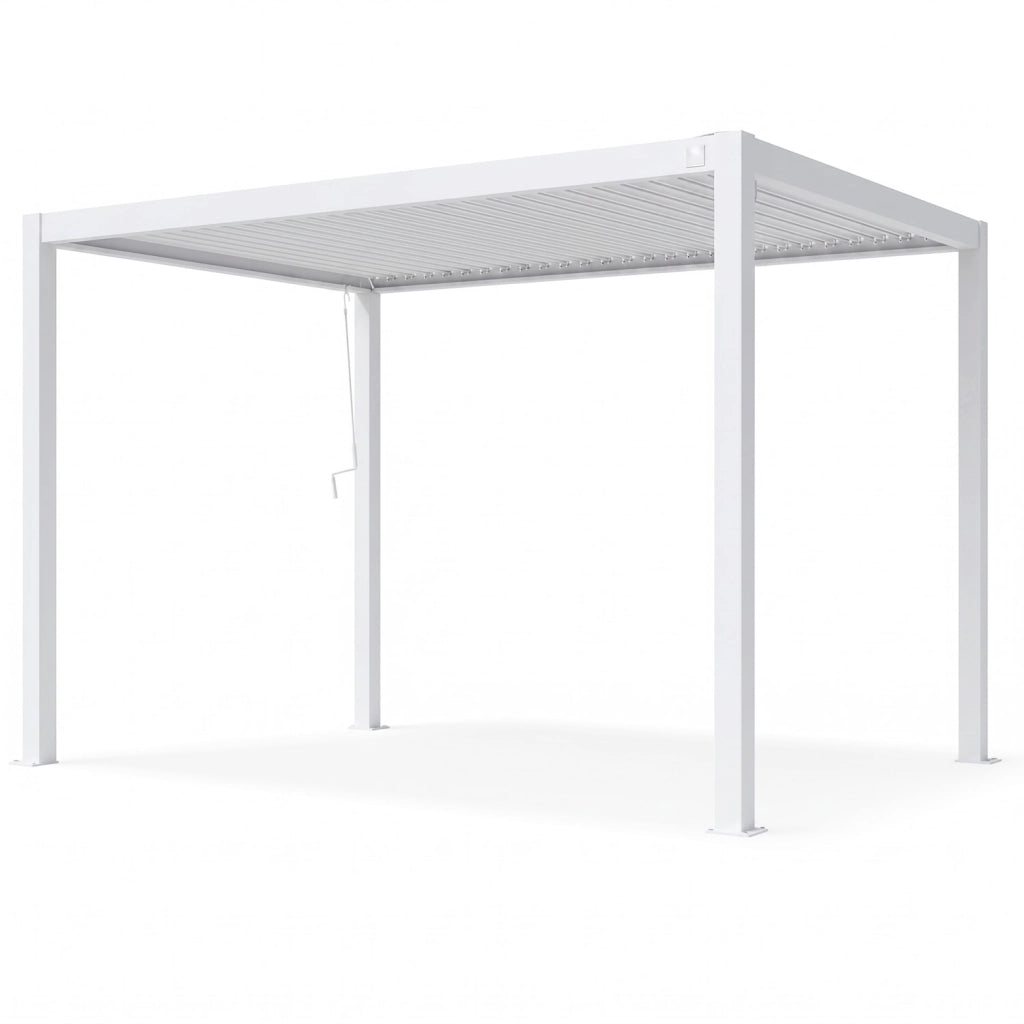 Pergola Bioclimatica 3x4 Metri Gazebo Con Tetto A Lamelle Orientabili Sistema Di Drenaggio Struttura In Acciaio E Alluminio Resistente Ai Raggi UV Per Giardino Terrazza E Piscina Bianco Opaco
