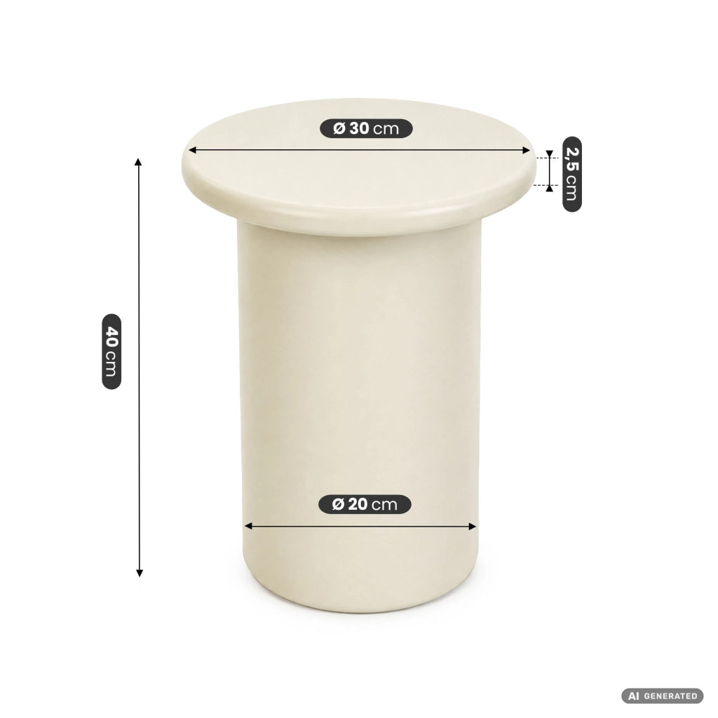 Tavolino da salotto rotondo MONO 30 cm crema con base cilindrica