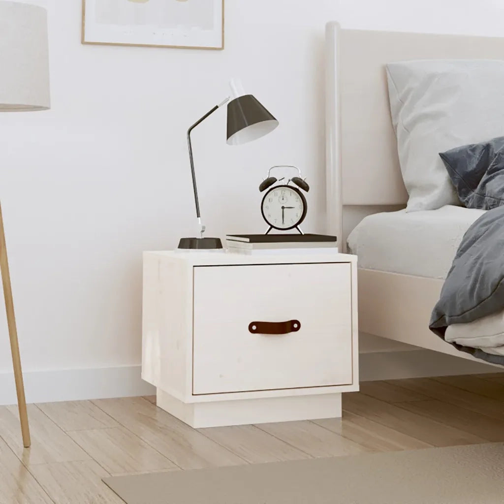 Comodino | Armadio da Notte | Mobiletto da notte Bianco 40x34x35 cm in Legno Massello di Pino