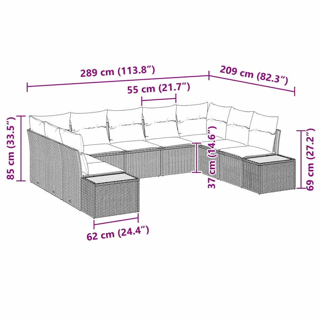 Set Divano da Giardino con cuscino 9 pcs Beige Poly Rattan 3348166
