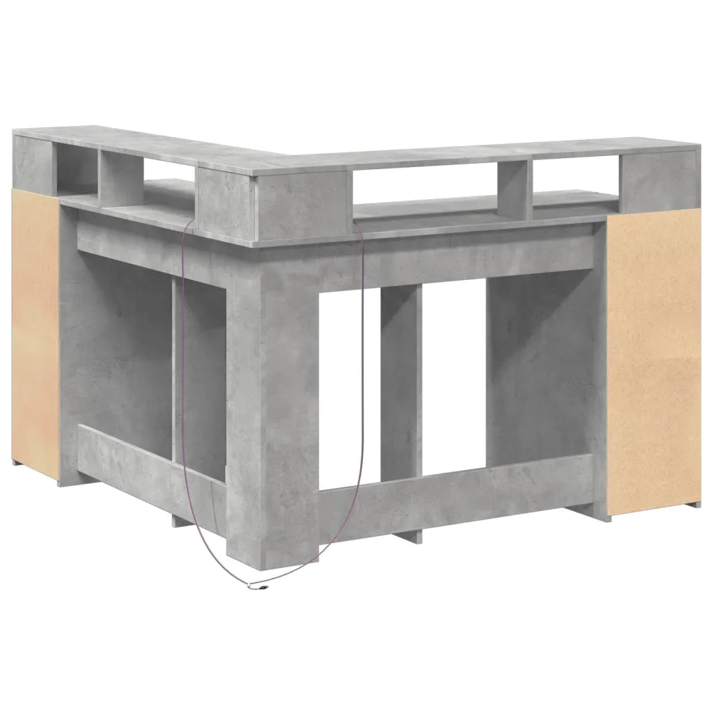 Scrivania con Luci LED Grigio Cemento 130x130x91 cm Multistrato 3309450