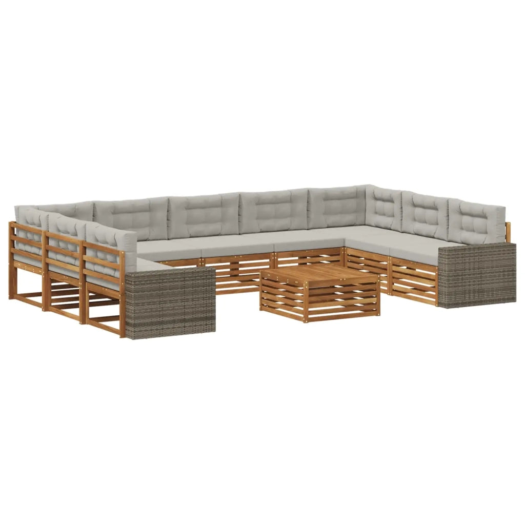 Set di divani da esterno 10 pz Naturale e Grigio Chiaro 3383879