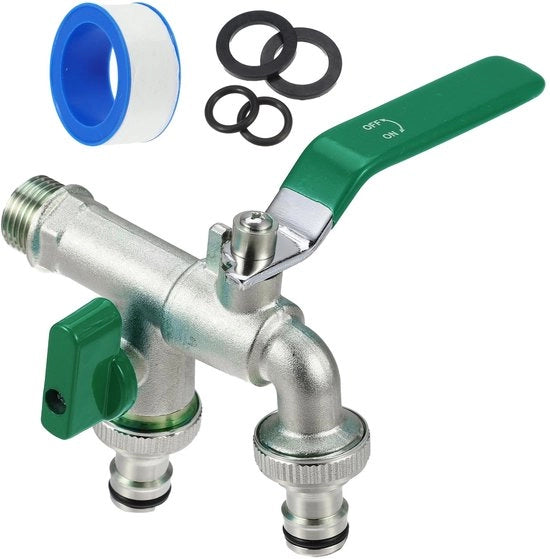 Doppia Ventiello a 90 Gradi - G1/2 Viti a Spirale - Rubinetto in Ottone - Acqua Calda/Fredda - Attrezzo Giardino - Materiale Resistentente all'Ossidazione a Verniciatura Doppia