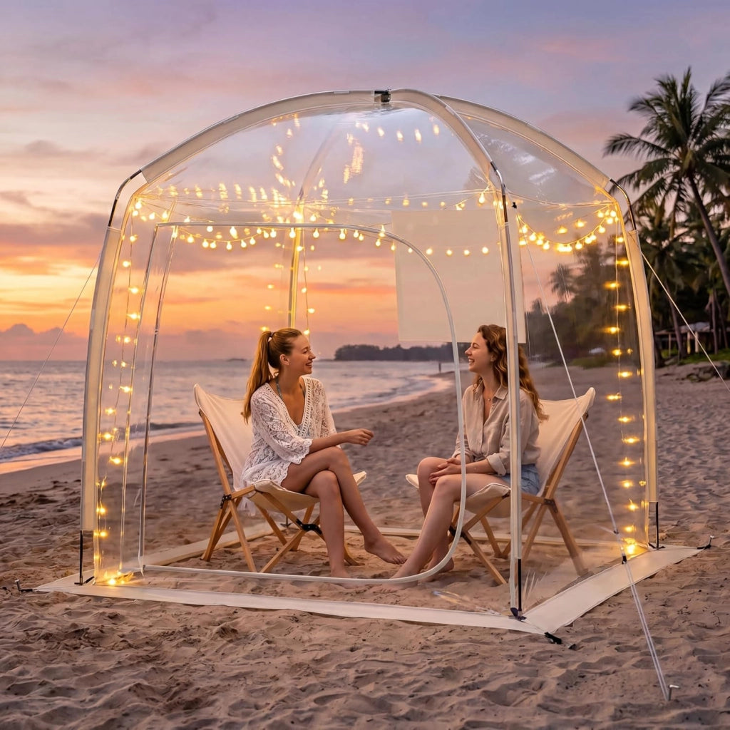 Tenda Sportiva a Bolla Pop-up 215 x 215 cm, Tenda Cupola Trasparente Resistente per Festival, Raduni all' Aperto, Eventi Sportivi, da Giardino, Terrazzo e Campeggio, 2-4 Persone