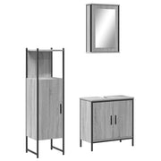 Set Mobili da Bagno | Armadio da bagno 3 pz Grigio Sonoma in Legno Multistrato