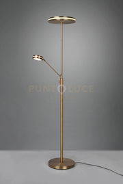 FRANKLIN PIANTANA LED 35W 4100lm- 6,5W 650lm, 2700+3200+4000K CON LAMPADA LETTURA METALLO OTTONE INVECCHIATO CON REGOLAZIONE INTENSITA' TOUCH DIMMER + REGOLAZIONE LUCE CALDA, NATURALE E FREDDA E FUNZIONE MEMORIZZAZIONE H. 180CM